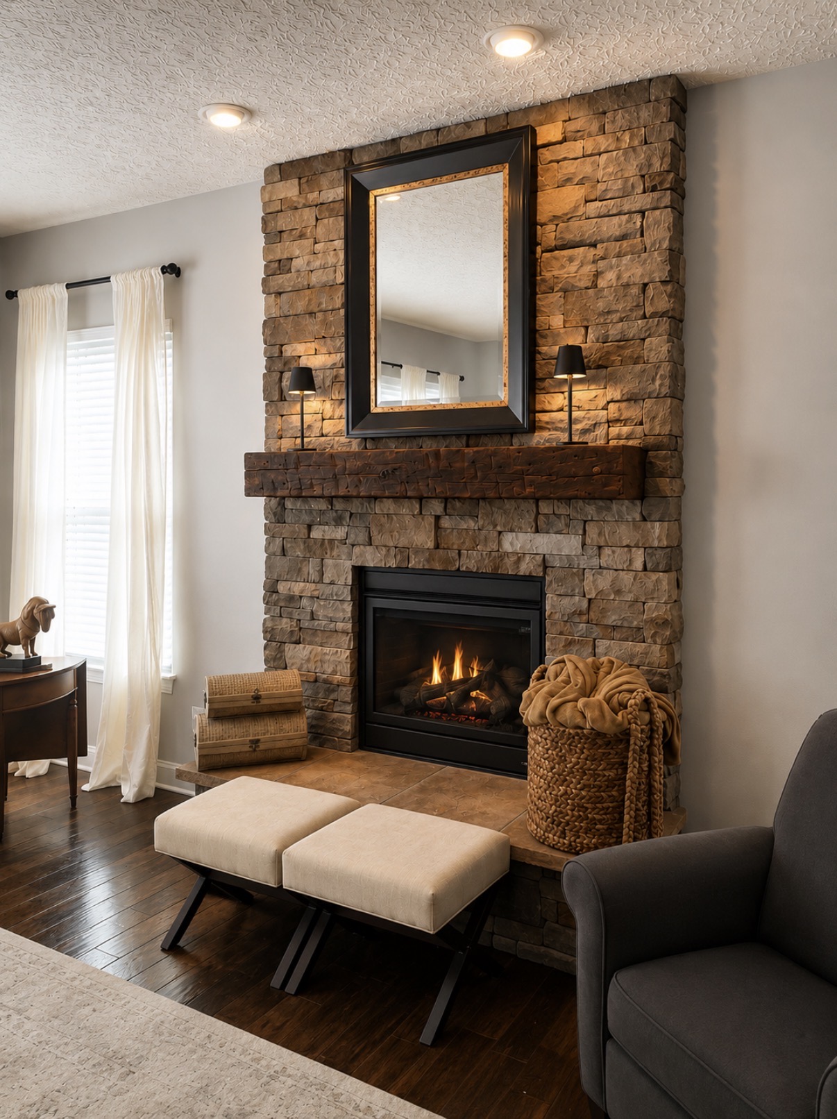 Custom fireplace mantel and built-in cabinetry by a Columbus carpenter