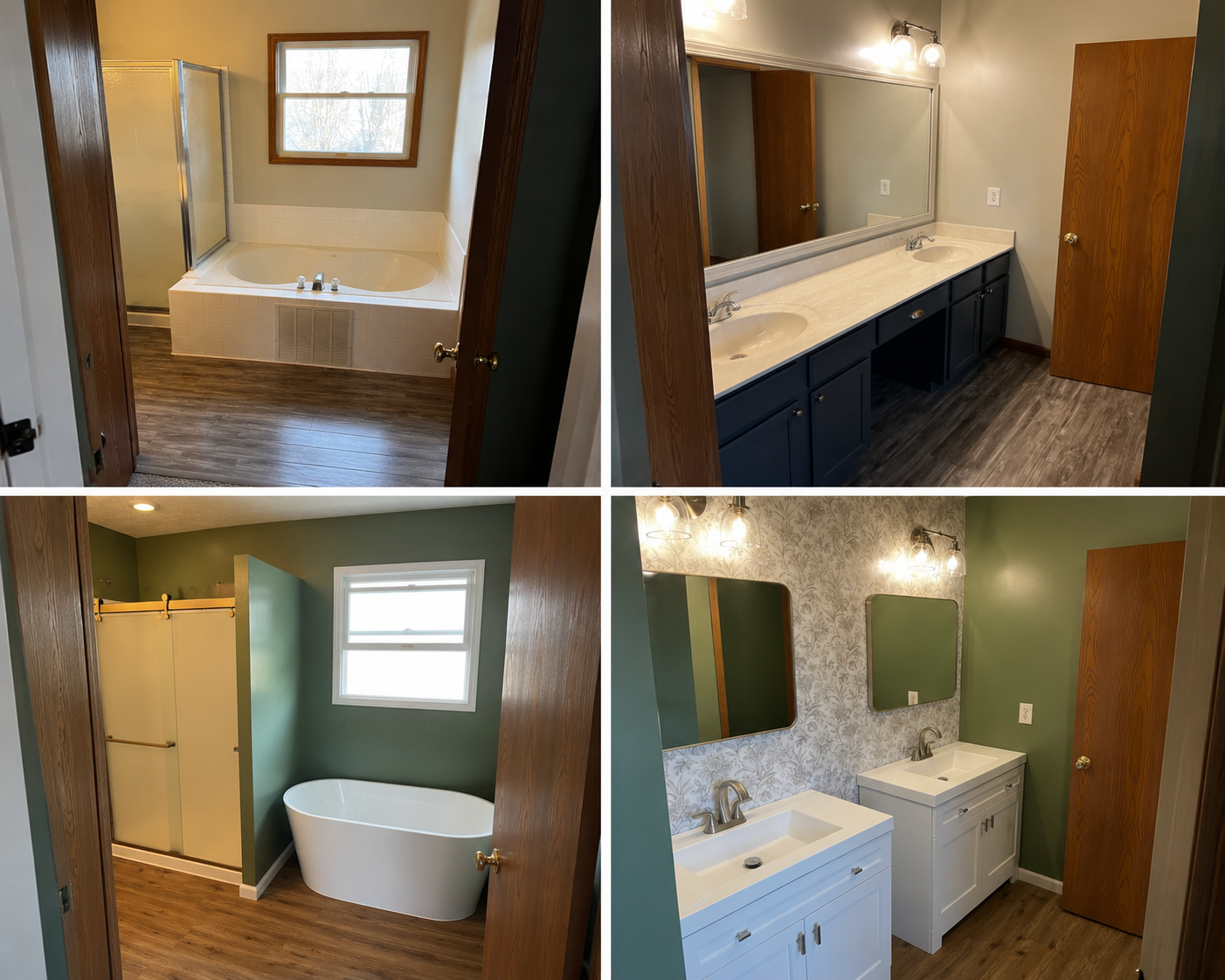 Before and after — Master Bath Suite — Soaking Tub, Double Vanity & Accent Wall