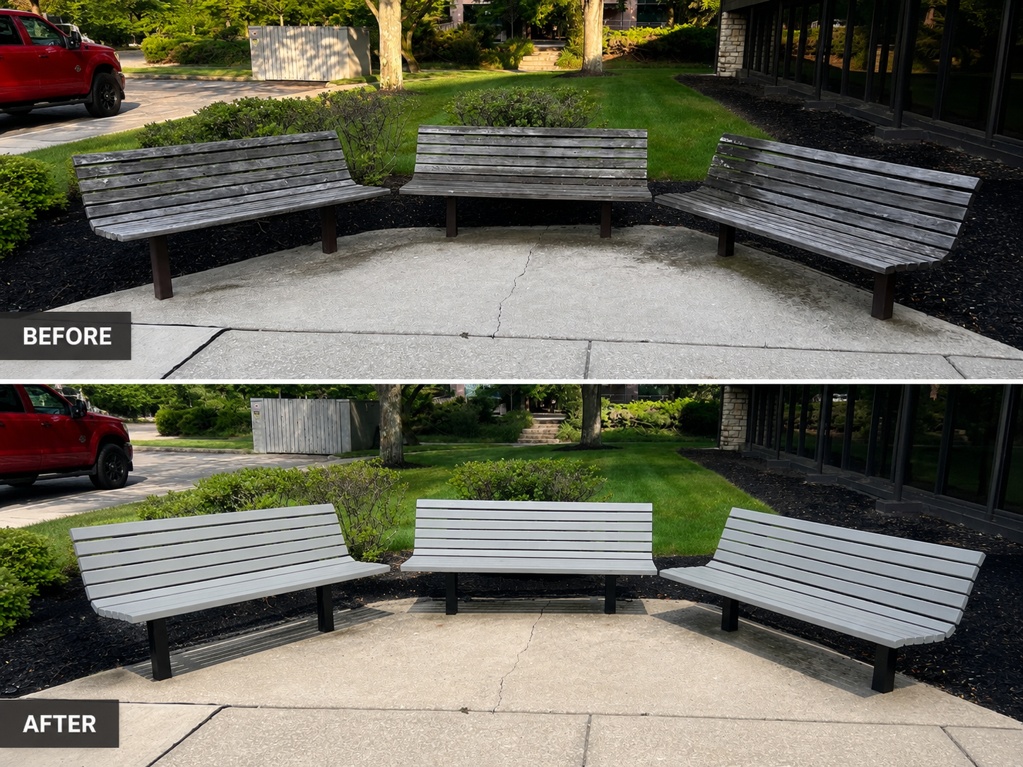 Before and after — Commercial Bench Replacement & Repaint