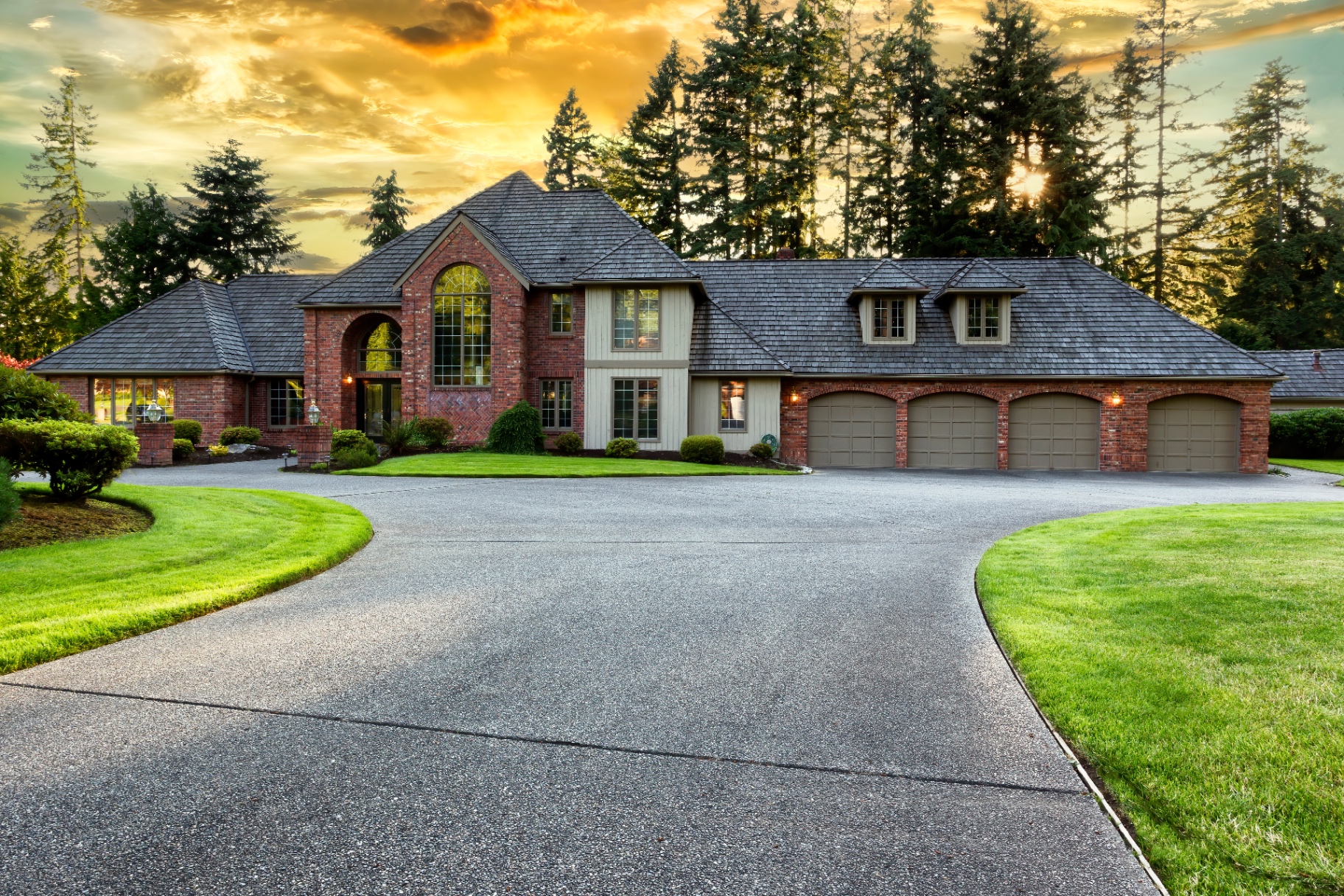 Beautiful luxury home at sunset in Central Ohio
