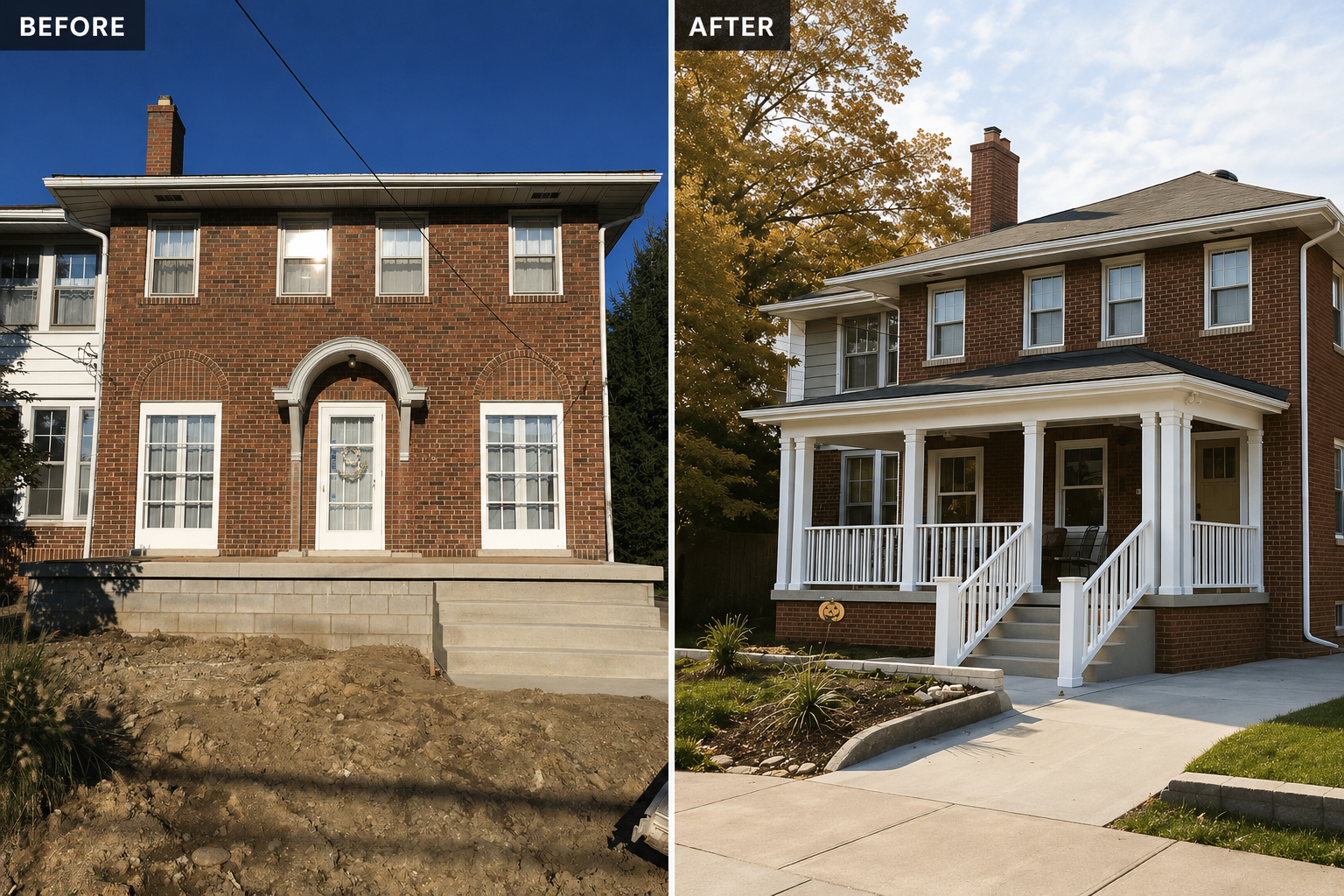 Before and after — Front Porch Addition & Curb Appeal Transformation